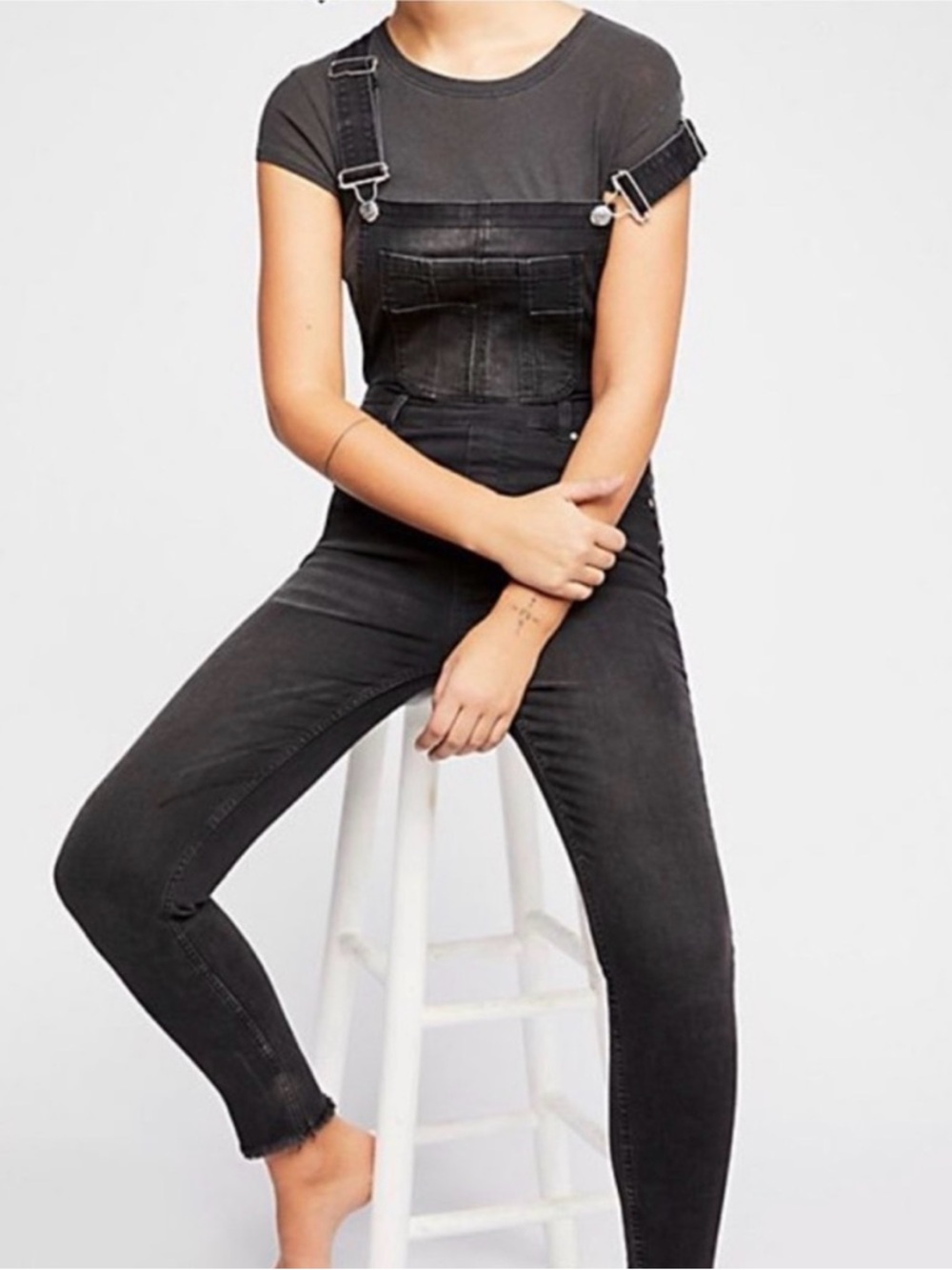 Free People Black Denim Overalls - Slim High-Rise